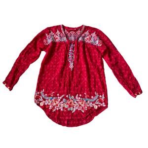 Johnny Was Red Embroidered Top